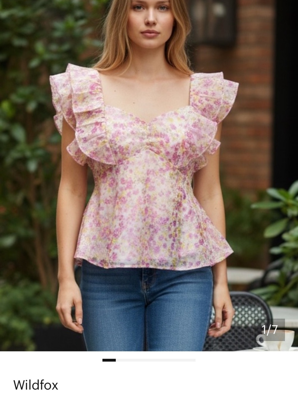 Wildfox Floral Ruffle Blouse in Pink and Yellow